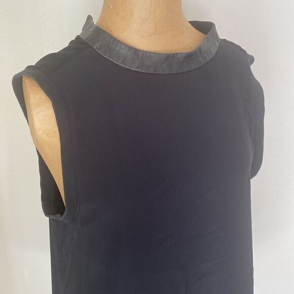 Tibi sz 8 black blouse silk and leather eyelet closure hood pre owned condition - Picture 2 of 7